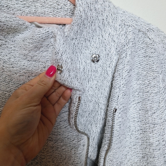 Loft Gray Marled Asymmetrical Full Zip Moto Sweater Jacket Size Small - Picture 11 of 12